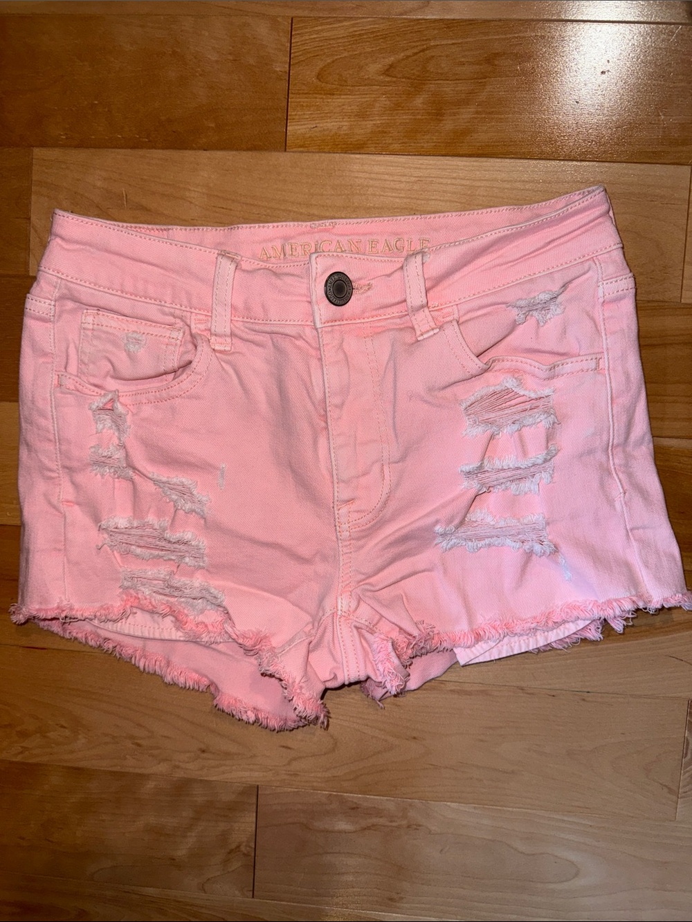 American Eagle Outfitters Light Pink Distressed Denim Shorts 4
